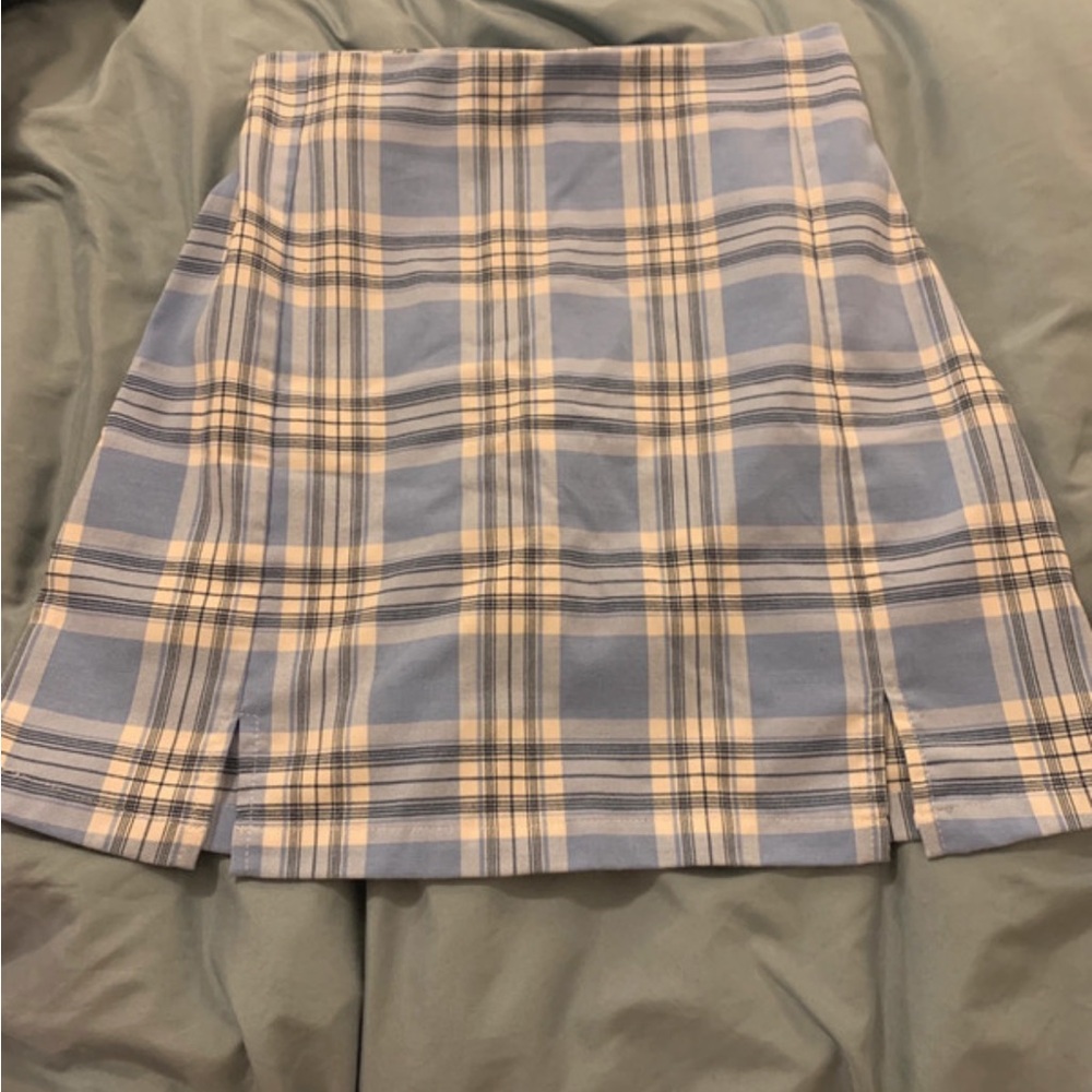 Blue plaid skirt